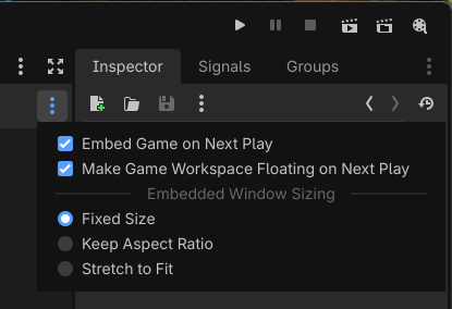 Game embedding mode dropdown