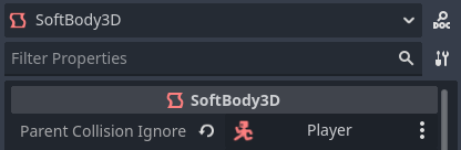 Setting up the collision exception in the SoftBody3D inspector